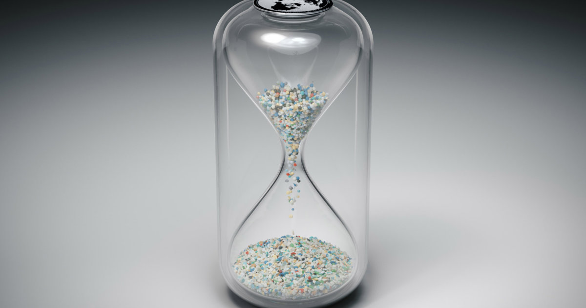 Hourglass filled with ocean microplastics